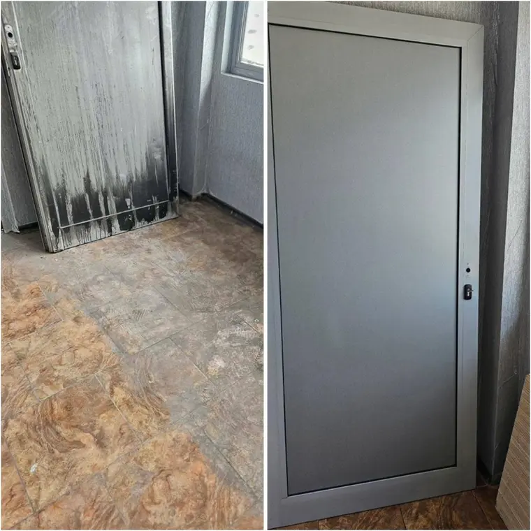 Врата след ремонт – преди и след почистване от HitClean